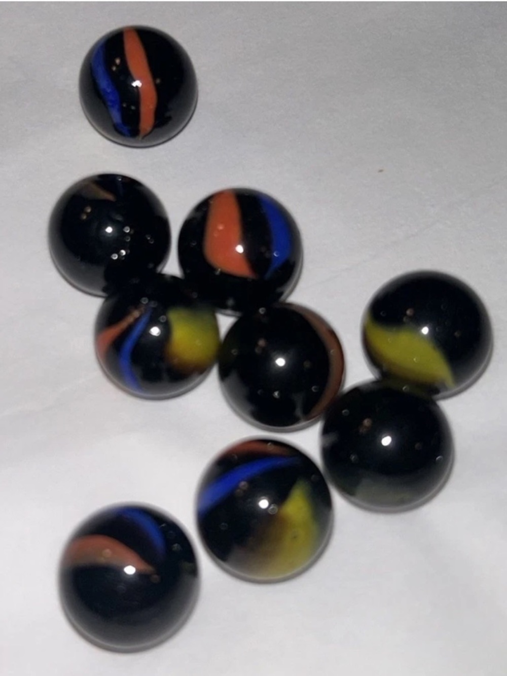 🩶5/$30 Set of 9 Marbles - Black with Orange, Royal, Blue, and Yellow